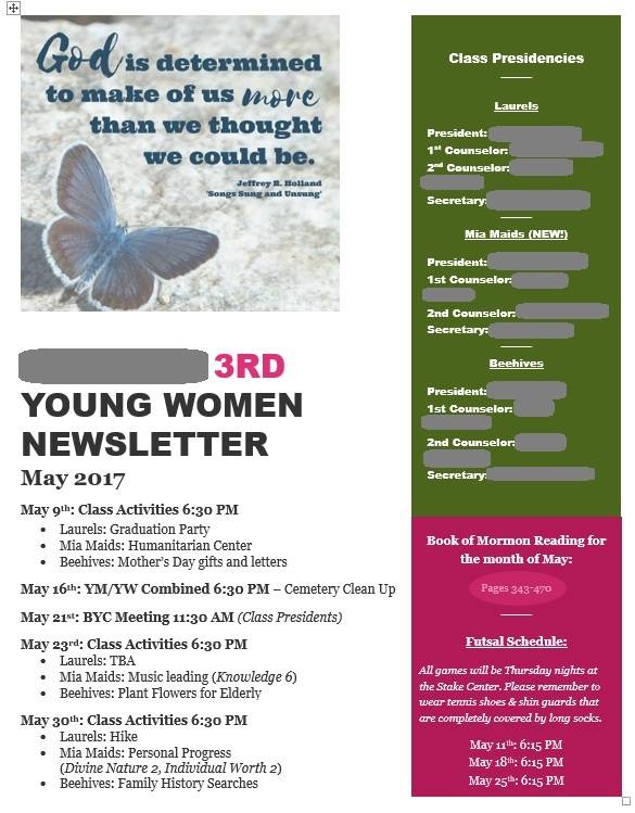Young Women Newsletter